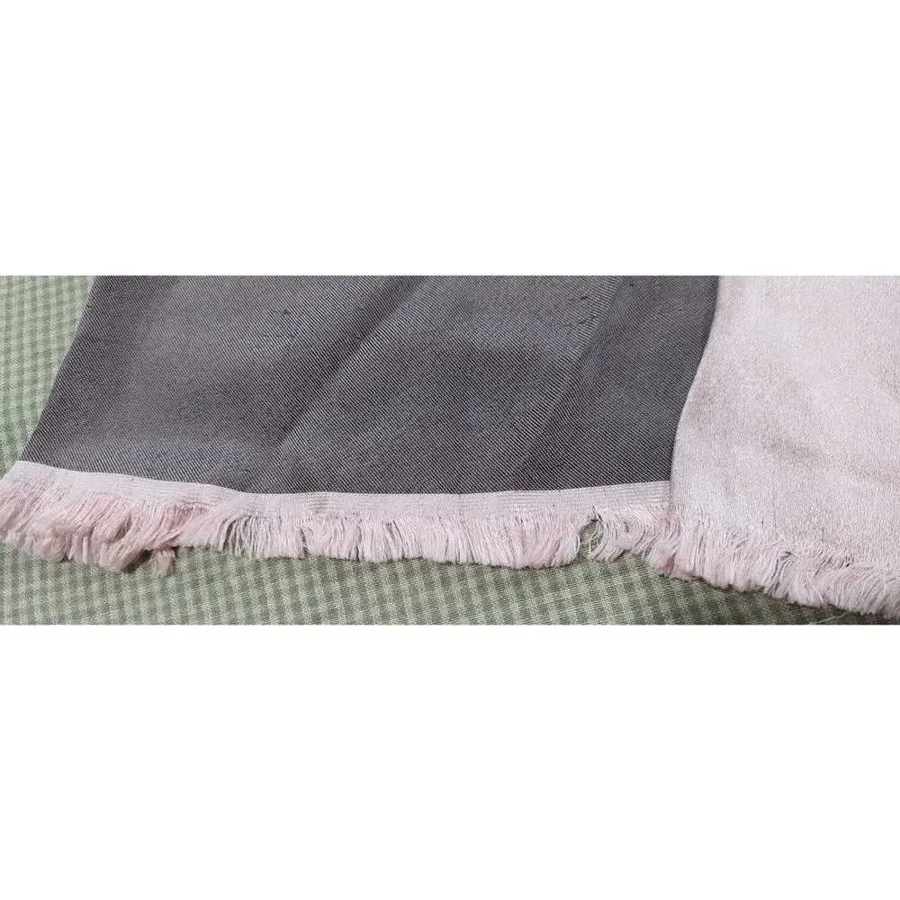 Vntg Soft Pink Gray Reversible Cupid Hearts Valentine Silk Scarf France 42x12